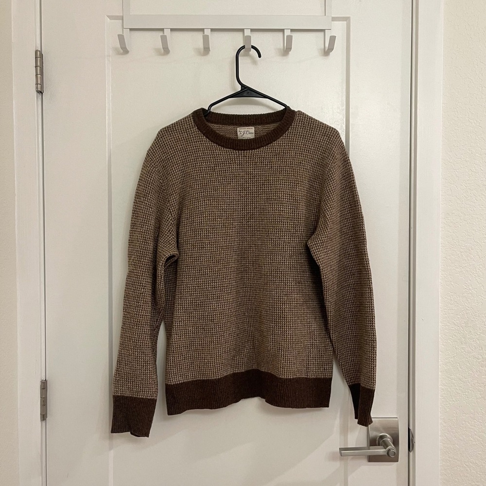 J Crew Mens‎ Rugged Merino Houndstooth Crew Neck Wool Blend Sweater Fall